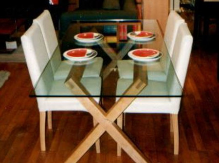 Criss Cross Glass Top Dining Table & Desk