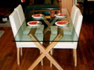 Criss Cross Glass Top Dining Table  New Zealand Made to Order