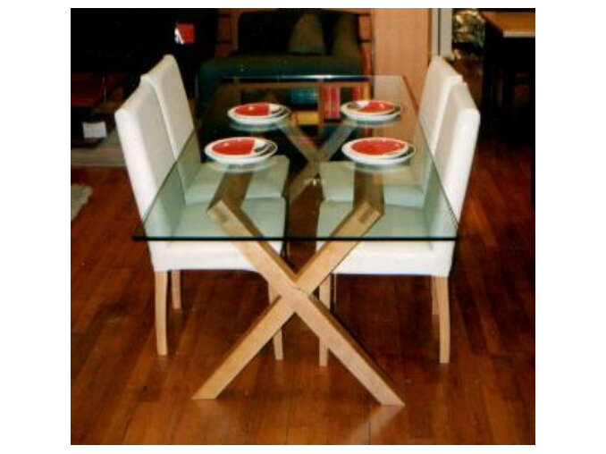 Criss Cross Glass Top Dining Table  New Zealand Made to Order