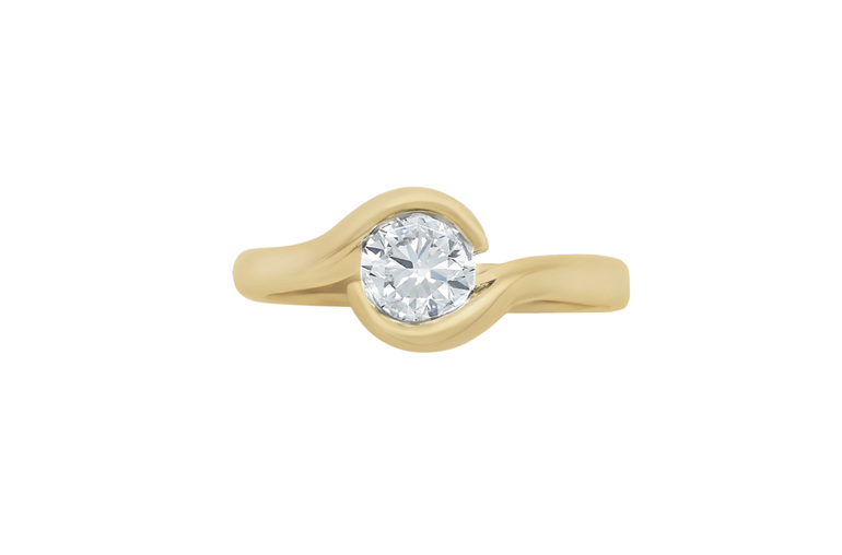 Crossover Diamond Solitaire Yellow Gold Platinum Engagement Ring