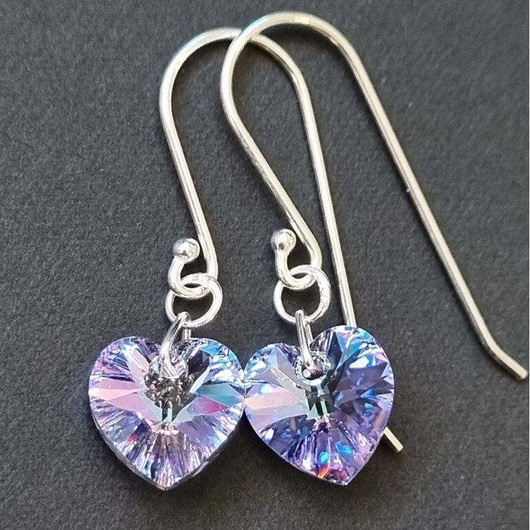 Crystal and Sterling Silver Earrings Vitrail Light Heart
