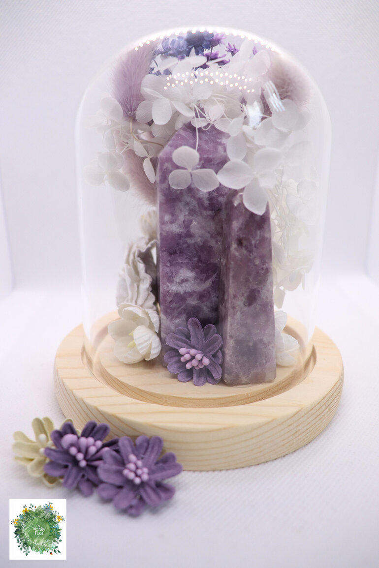 Crystal Dome, Glass Dome, Crystals, Lepidolite, The Wonky Pixie, New Zealand,