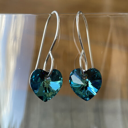 Crystal heart earrings - bermuda blue