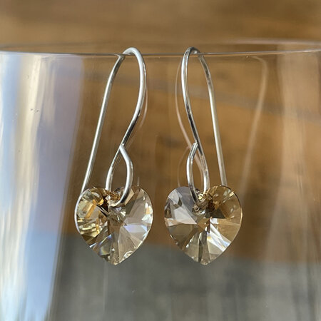 Crystal heart earrings - golden shadow