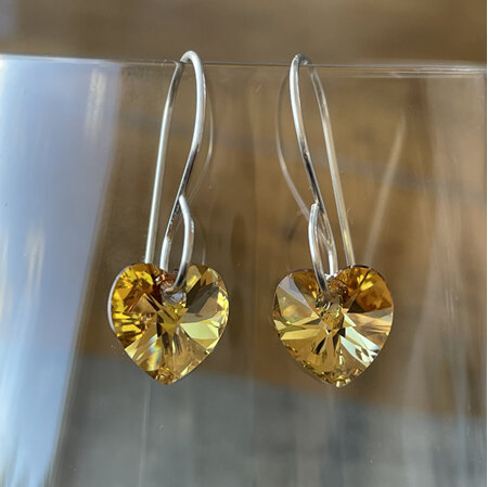 Crystal heart earrings - sunshine