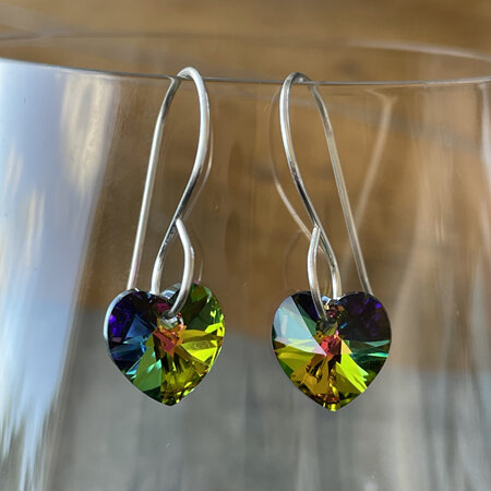 Crystal heart earrings - vitrail medium