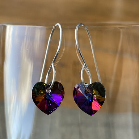 Crystal heart earrings - volcano