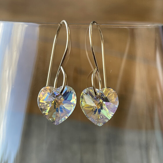 Crystal hearts earrings - Crystal AB on 14/20 gold filled earring hooks