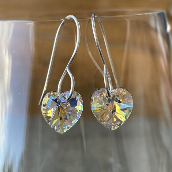 Crystal hearts earrings - Crystal AB on sterling silver earring hooks