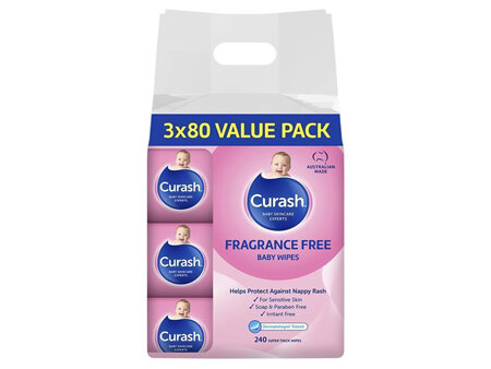 Curash Fragrance Free Baby Wipes Bulk Pack 3x80
