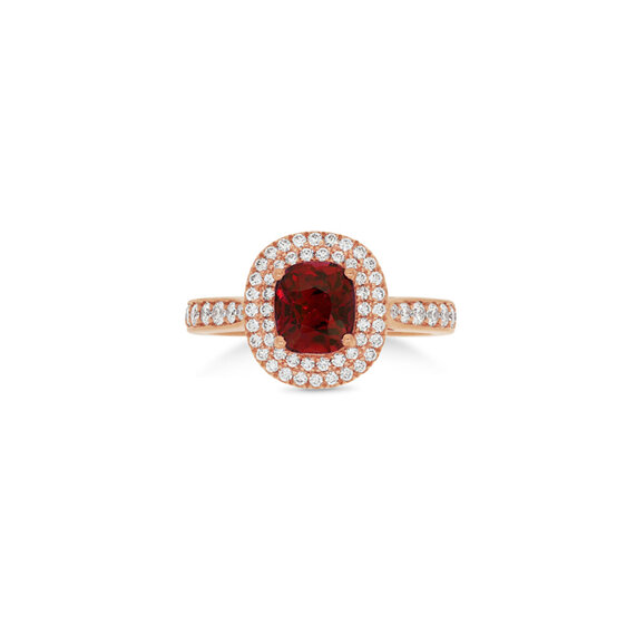 cushion cut burmese red spinel and diamond rose gold dress ring