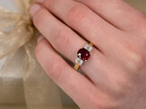 cushion ruby emerald cut internally flawless diamond three stone ring 18ct gold