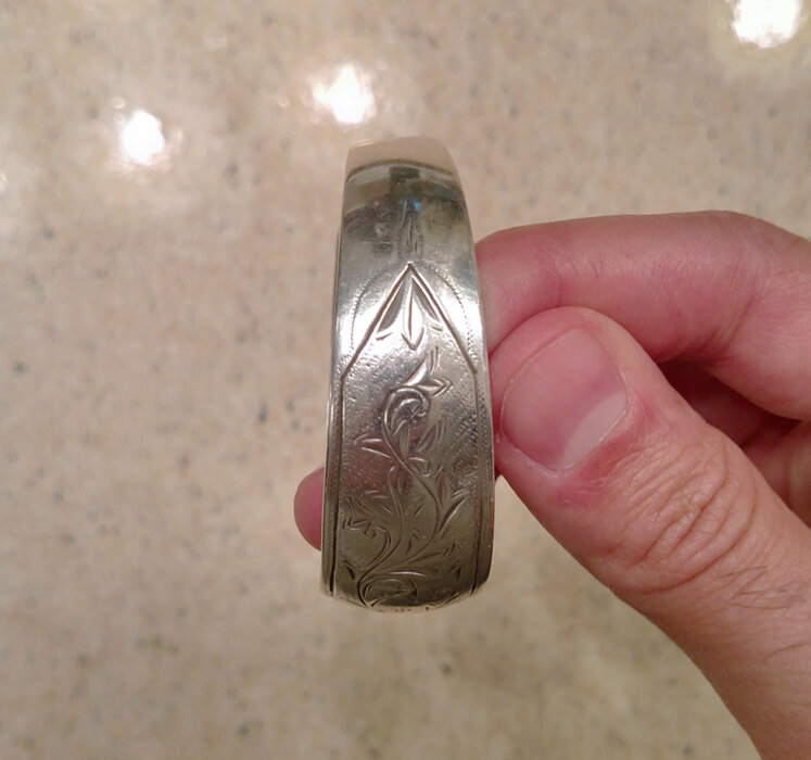 custom designed engagement ring hand engraved family heirloom bracelet detail