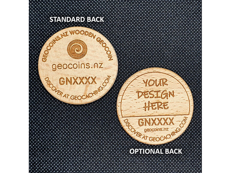 custom wooden discover geocoin, custom design wood coin, made in new zealand