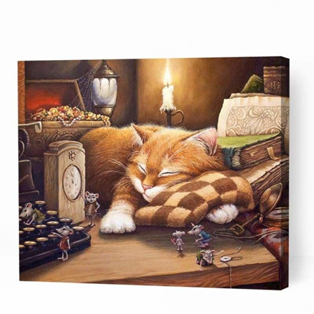 Cute Cat Sleeping - Paint By Numbers - Canvas on Wooden Frame