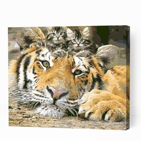 Cute Kittens on Tiger - Paint By Numbers