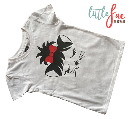 Cute Red Bow Cat Vinyl Heat T-shirt