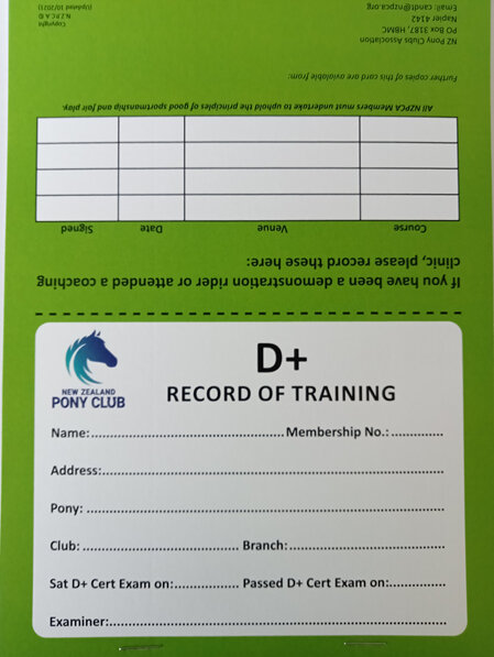 D+ Record of Training Card