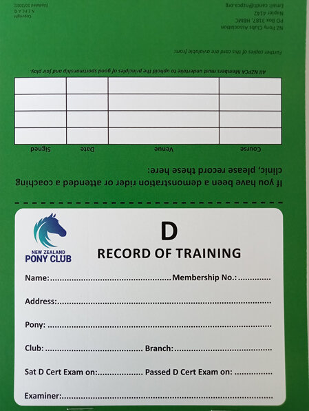D Record of Training  Card