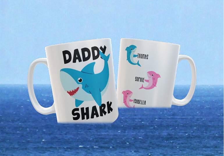 Daddy Shark with baby sharks personalised Mug