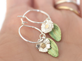 daisies sterling silver solid gold green leaves hoops earrings lilygriffin nz