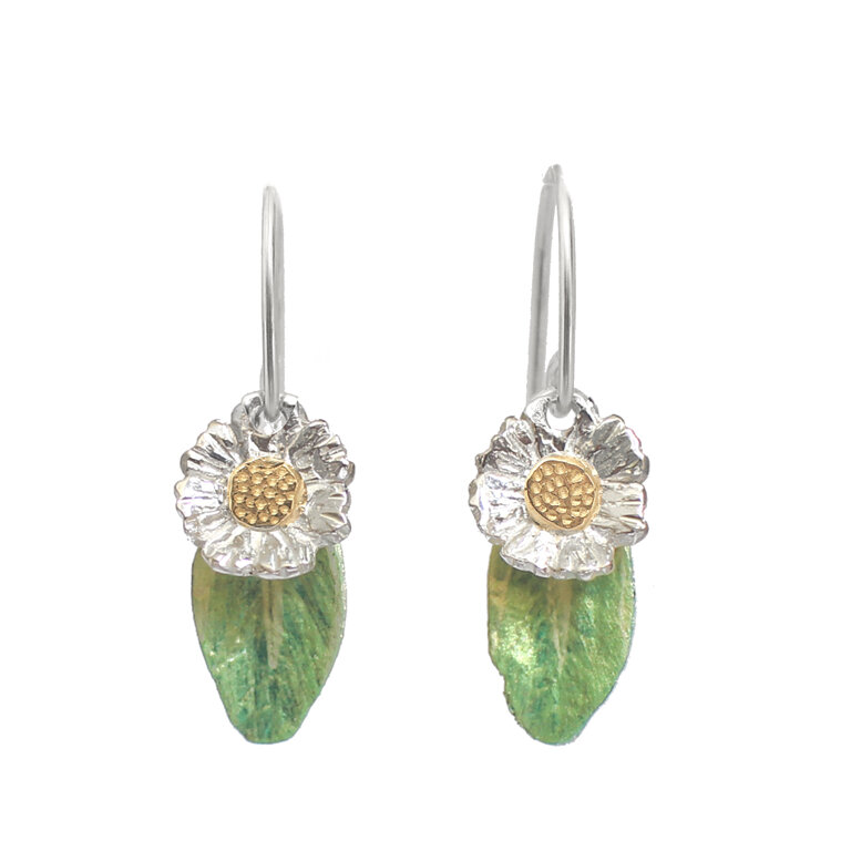 Daisy Flower and Leaf Earrings