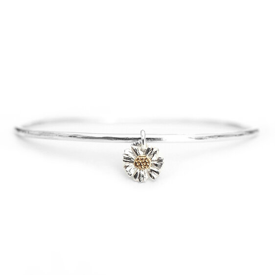 Daisy flower bangle sterling silver solid 10k gold lilygriffin nz jewellery