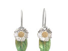Daisy flower green leaf sterling silver handmade earrings lilygriffin nz