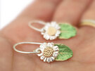 Daisy flower leaves sterling silver handmade earrings lily griffin nz jewellery