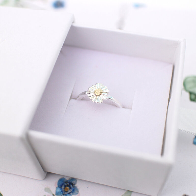 daisy flower silver solid 10k gold adjustable ring lily griffin nz jewellery