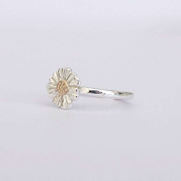 daisy flower sterling silver solid 10k gold adjustable ring lily griffin nz