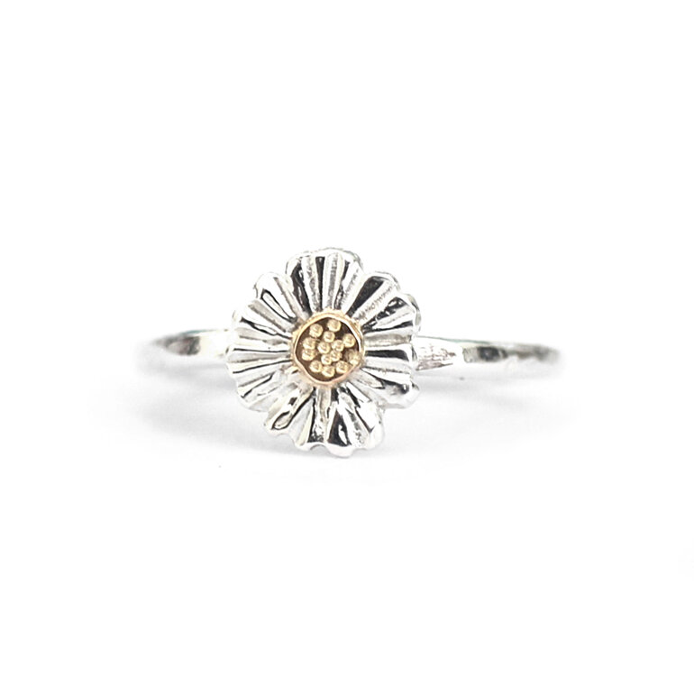daisy flower sterling silver solid 10k gold adjustable ring lilygriffin jeweller