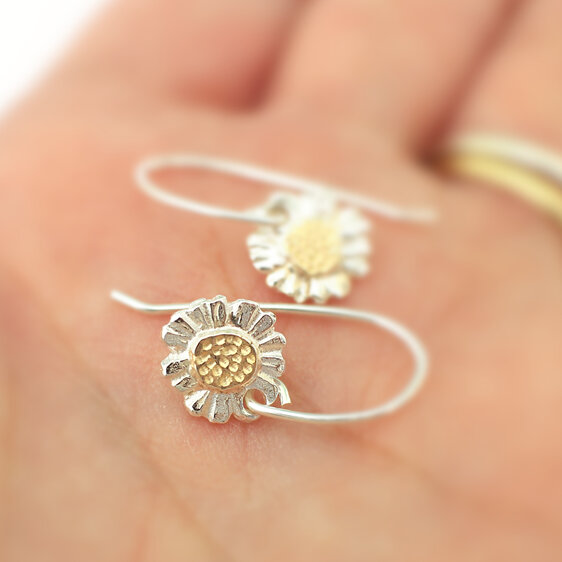 Daisy Marlborough rock native sterling silver solid gold earrings lilygriffin nz