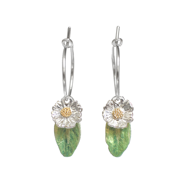 Daisy Marlborough rock native sterling silver solid gold green leaves earrings