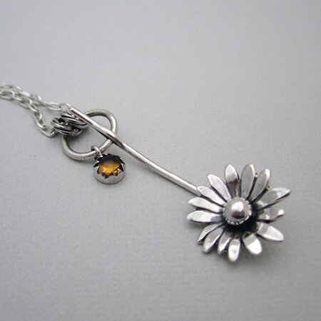 Daisy Sterling Silver Necklace with Citrine Charm