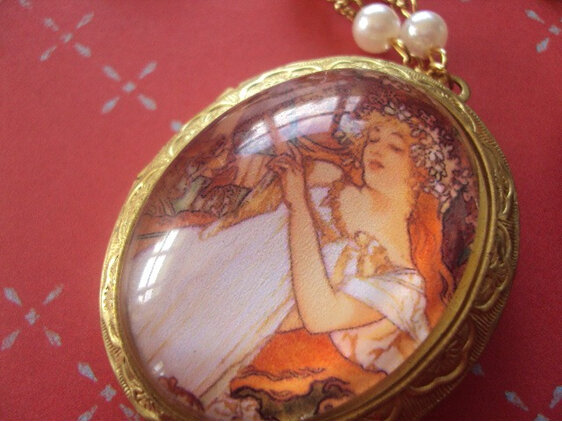 Dancing Maiden vintage brass locket