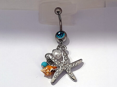 Dangly Starfish With Rhinestones Banana Bar Navel Piercing