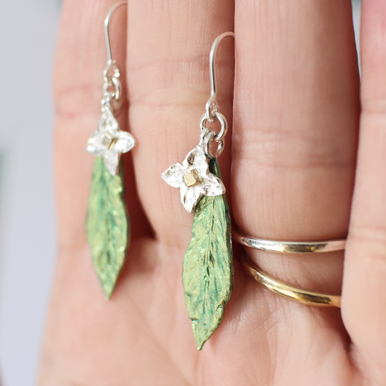 daphne leaves sterling silver gold flowers green botanical lilygriffin earrings