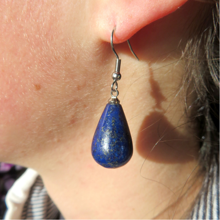 Dappled blue Lapis Lazuli precious stone earrings
