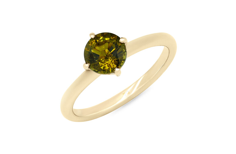 Dark green tourmaline round cut solitaire four claw dress ring stacker ring