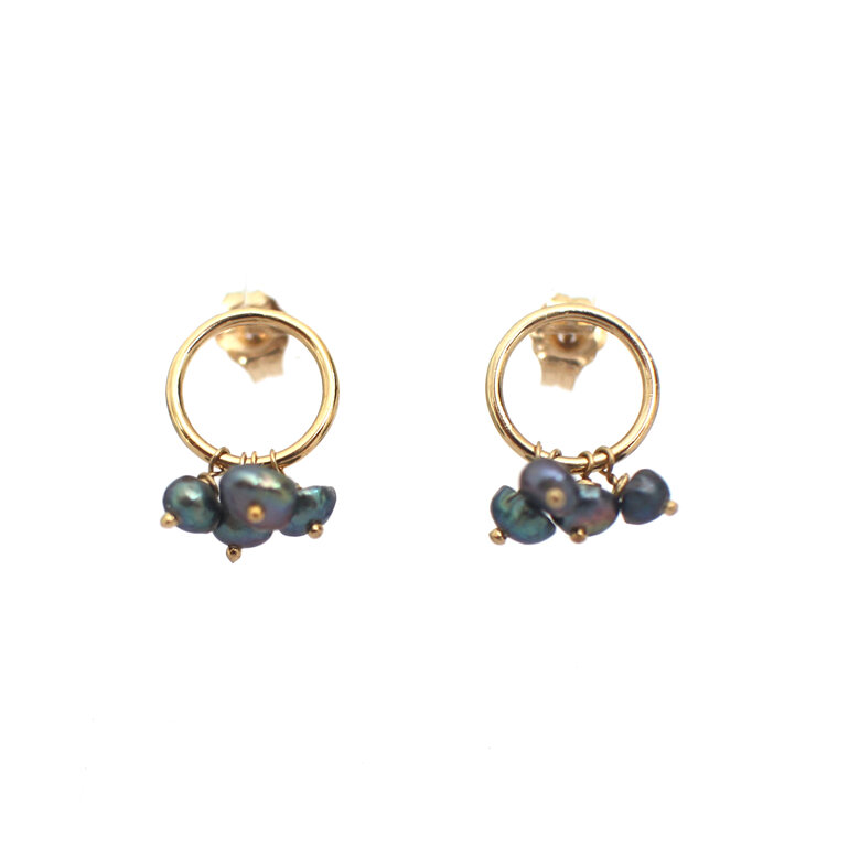 dark pearls tiny peacock rainbow gold circle studs earrings lilygriffin nz jewel
