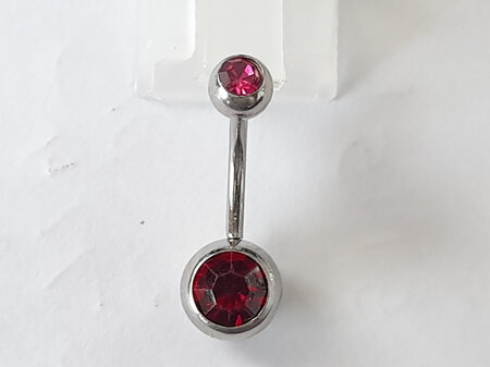 Dark Pink Gem Banana Bar Navel Piercing