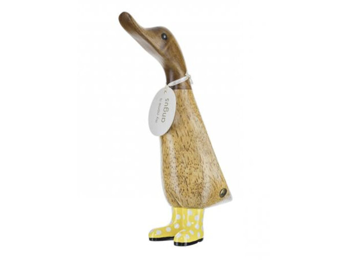 DCUK Spotty Boots Duckling Yellow Natural Bamboo Gumboots