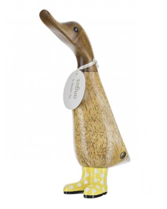 DCUK Spotty Boots Duckling Yellow Natural Bamboo Gumboots