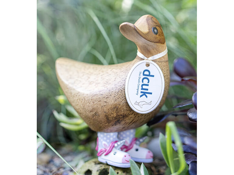 DCUK Wild Welly Duck in Unicorn Gumboots Natural Bamboo Carving