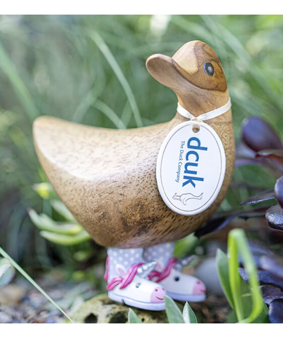 DCUK Wild Welly Duck in Unicorn Gumboots Natural Bamboo Carving