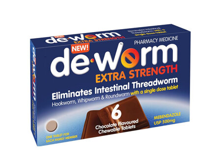 DE-WORM Extra Str 500mg Choc Chew 6s