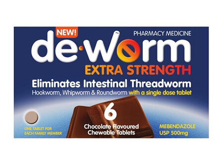 DE-WORM Extra Str 500mg Choc Chew 6s