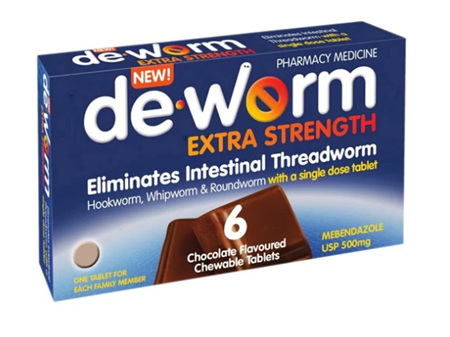 DE-WORM Extra Strength 500mg Chocolate 10 Tablet Family Pack