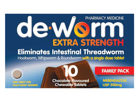 De-Worm Extra Strength 500mg Chocolate Flavoured - 2s